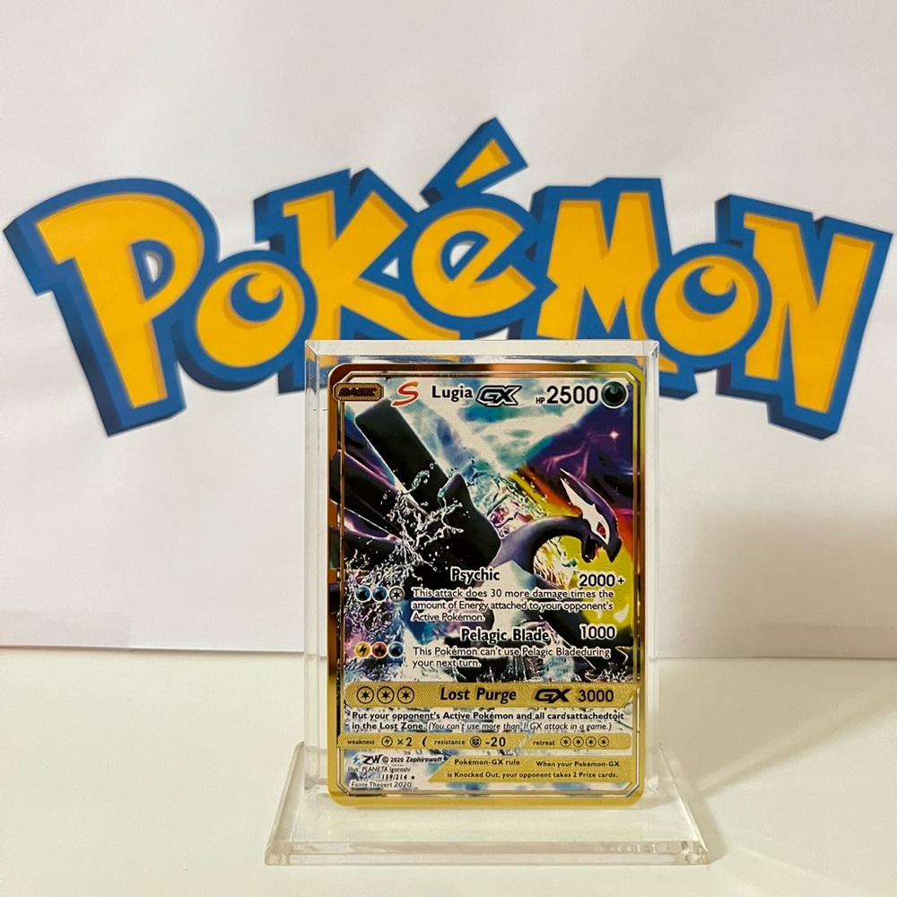 Pokemon S Lugia GX 159/214 (RED) Rare Gold Custom Metal Card HP2500